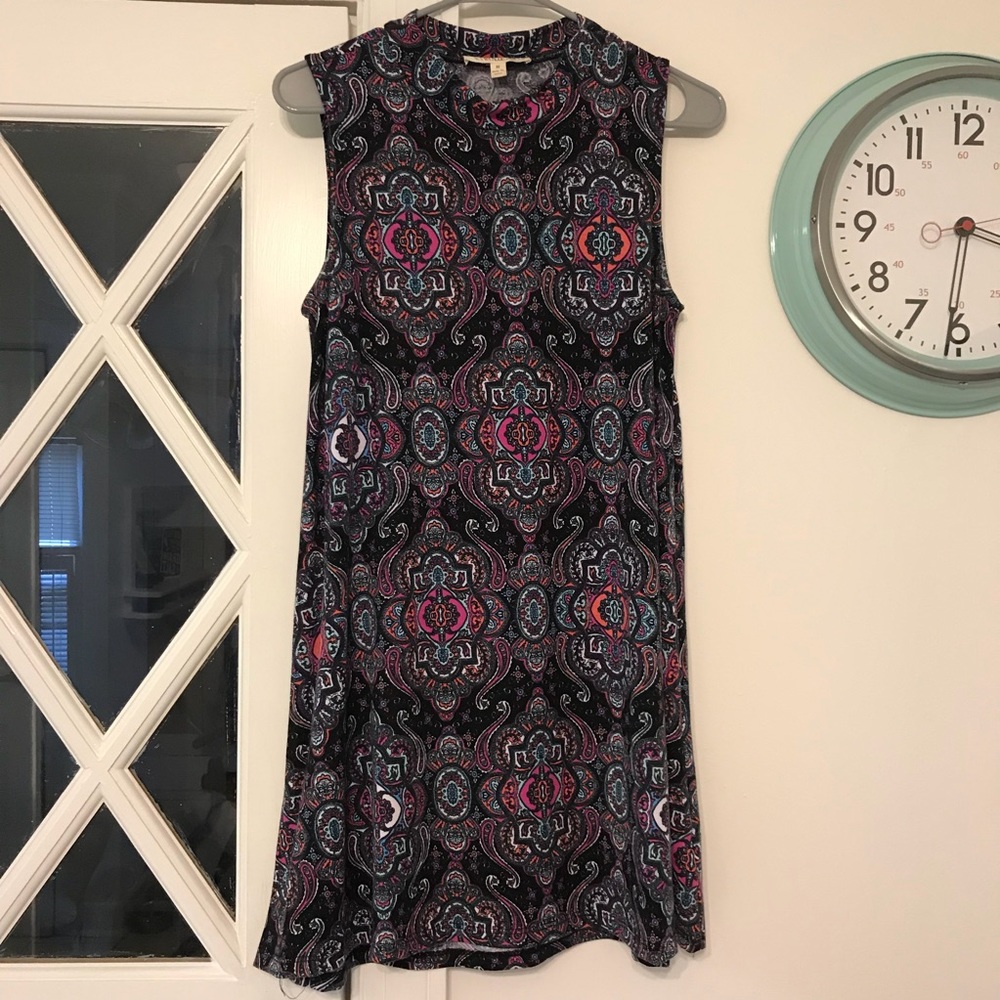 Pink Rose High Neck Sleeveless T-Shirt Dress